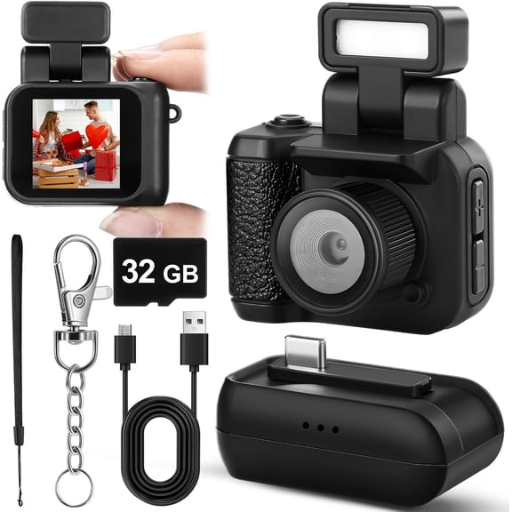 Mini Digital Camera with Flash Light 1080p Camera Mini Retro Dv/Camcorder with 600 Mins Portable Recorder for Valentine's Gifts Travel Study Recording(Black,32 Gb)