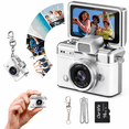 thumbnail image 1 of Mini Digital Camera Keychain Design, Retro Style, 1MP Photos, 1080P Video, 1.47-Inch Rotating Screen, Built-in Flash, White., 1 of 10