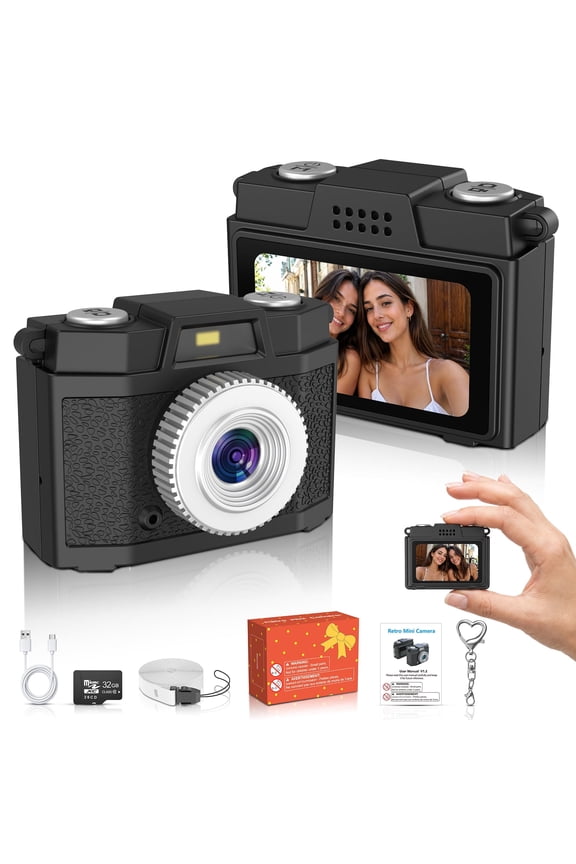 Mini Digital Camera-Keychain Small Camera with 32GB Card Fun Pocket-Sized Gadget Bag Charm for Teen Kids & Adults