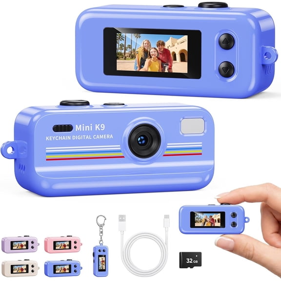 Mini Digital Camera, Pocket Camera with 16X Zoom, 2MP 1080P Small Camera with 32GB Card,Long Life Portable Camera for ,Travel and Party, Sky Blue