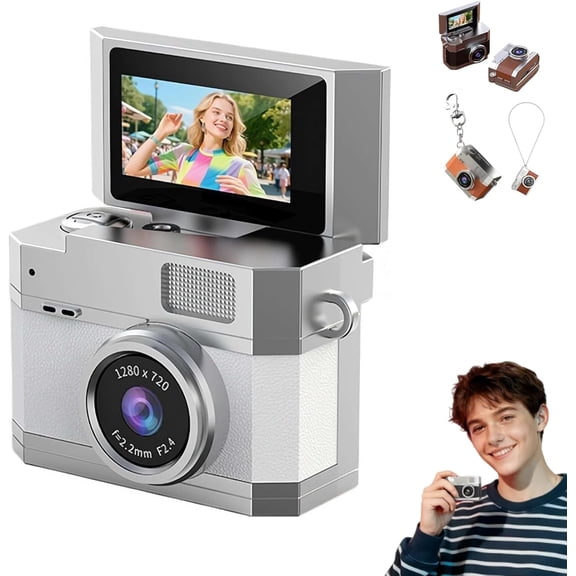 Mini Digital Camera,Thumb-Sized Flip Screen Mini Digital Camera,Retro CCD Sensor, 180° Rotating Screen, 32GB TF Card & OTG Adapter, , for Travel/Party/Vlog