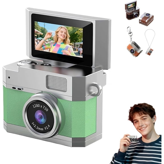 Mini Digital Camera,Thumb-Sized Flip Screen Mini Digital Camera,Retro CCD Sensor, 180° Rotating Screen, 32GB TF Card & OTG Adapter, , for Travel/Party/Vlog
