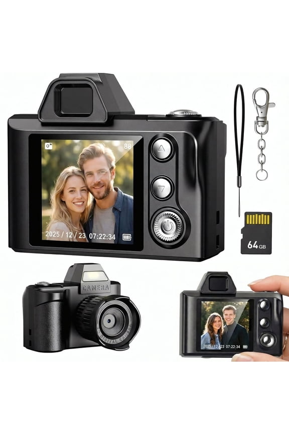 Mini Digital Camera for Teens and Beginners - 1080P Portable Camera with 64GB SD Card & Keychain Lanyard