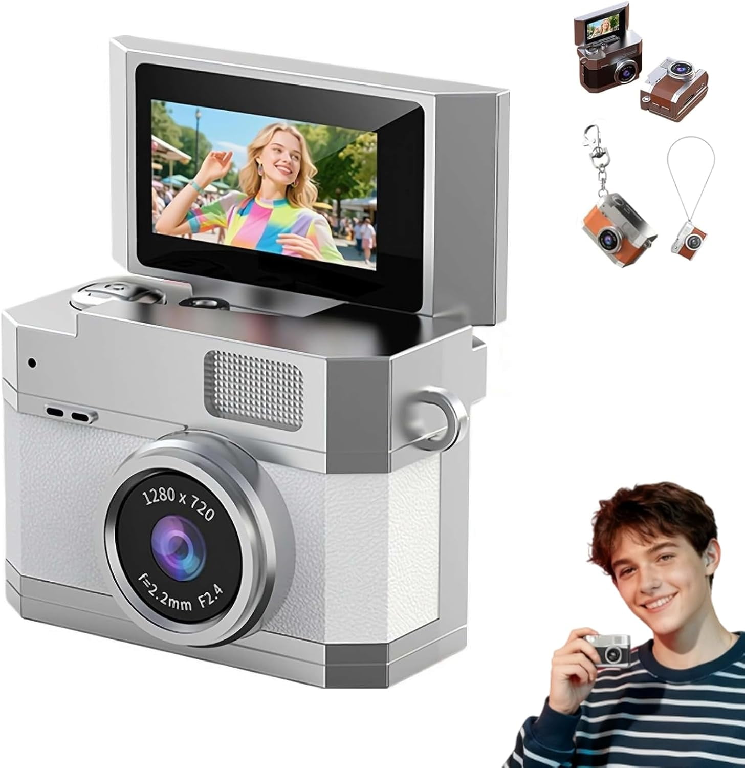 Mini Digital Camera with 180° Flip Screen - 2026 Thumb-Sized Retro CCD ...
