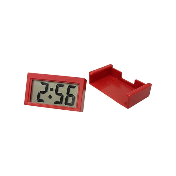 Mini Digital Clock, Small Battery-Powered LCD Clock with Self-Adhesive Bracket for Car Dashboard Refrigerator Desk, Red