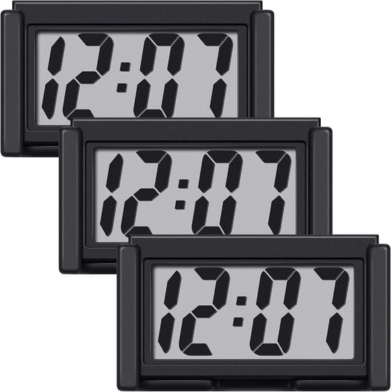 3 Pcs Mini Digital Clock Small Digital Clock Stick on Battery Operated Self Adhesive Bracket for Car Dashboard Fridge (Black)