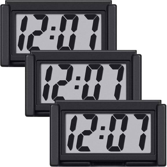 3 Pcs Mini Digital Clock Small Digital Clock Stick on Battery Operated Self Adhesive Bracket for Car Dashboard Fridge (Black)