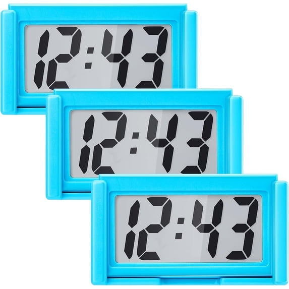 3 Pcs Mini Digital Clock Small Digital Clock Stick on Battery Operated Self Adhesive Bracket for Car Dashboard Fridge (Blue)