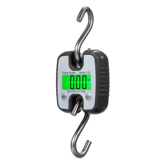 Mini Digital Crane Scale 300kg Hanging Scale High Precision Handheld S-Shaped Barb Crane Scale with LCD Display Electronic Portable Crane Scale 3 Units Conversion for Farm Hunting Fishing Luggage