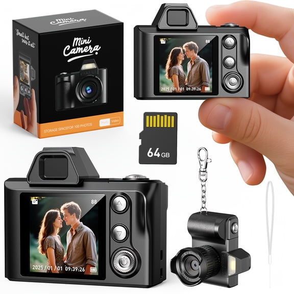 Mini Digital Keychain Camera with 64GB Memory Card - 1080P HD Video, 2MP Thumb-Sized Portable Recorder, USB Rechargeable, Compact Design for Everyday Use, Ideal Gift for Girlfriend or Boyfriend