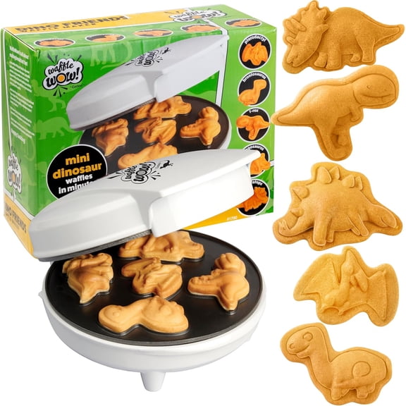 Mini Dinosaur-Shaped Electric Waffle Maker with 5 Double-Sided 3D Cookie Cutter Designs Bestseling