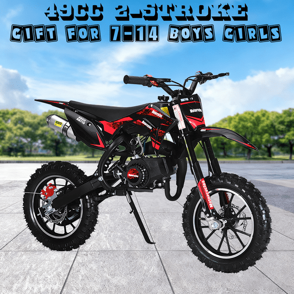 Mini Dirt Bike,49cc Gas Powered 2 Stroke Off Road Trail Bike for Kids and Adults, Kids Dirt Bike Gas Power Motocross,Off Road Mini Motorcycle,Pocket Motorbike with Front Rear Disc Brakes