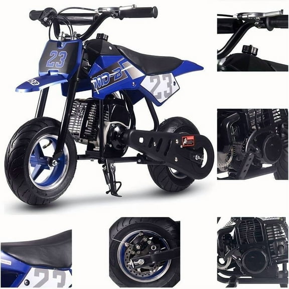 Mini Dirt Bike for Kids,2-Stroke Gasoline Motorcycle for off Road,Perfect Starter Kids Dirt Bike for adventure,1.L Fuel Capacity,38x22x27in,Blue