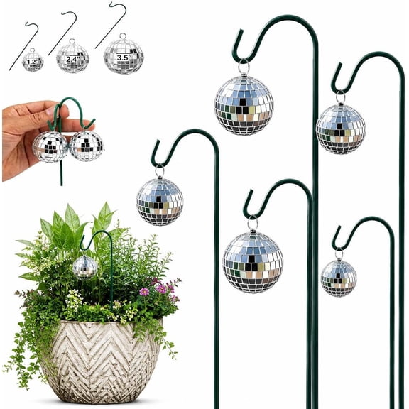 Mini Disco Ball Garden Stake Set, Waterproof Silver Mirror Ball Plant Stakes for Outdoor Decor, Reflective Ornaments on Sticks for Garden, Patio, Yard, Lawn & Party(1.2" Ball+7.9" Pole,1PC)