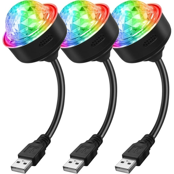 Mini Disco Ball Light with Flexible USB Extender, Sound Activated Strobe Party Lights for Karaoke Car, Stocking Stuffers Birthday Decorations for Halloween Christmas (3 Packs)
