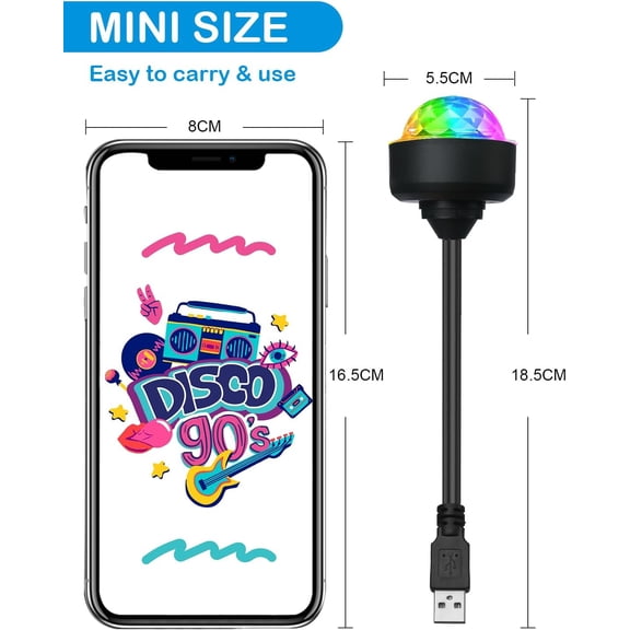 Mini Disco Ball Light with Flexible USB Extender, Sound Activated Strobe Party Lights for Karaoke Car, Stocking Stuffers Birthday Decorations for Halloween Christmas (4 Packs)