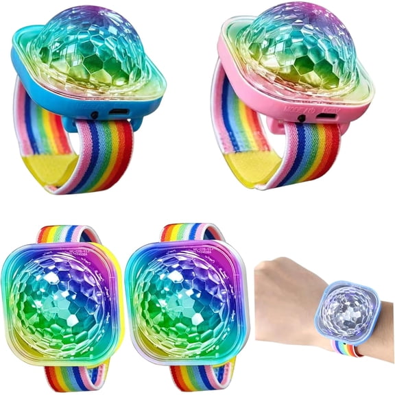 Mini Disco Light 4PCS,Wearable Portable LED Lamp Night Strobe Watch with Voice Controlled,Wristband, Suction Cup,USB Charging,Portable Party Atmosphere Light for House Party Birthday Dancing DJ Club