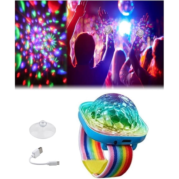 Mini Disco Light,Wearable Portable LED Lamp Night Strobe Watch with Voice Controlled,Wristband and Suction Cup,USB Charging,Portable Party Atmosphere Light for House Party Birthday Dancing DJ Club