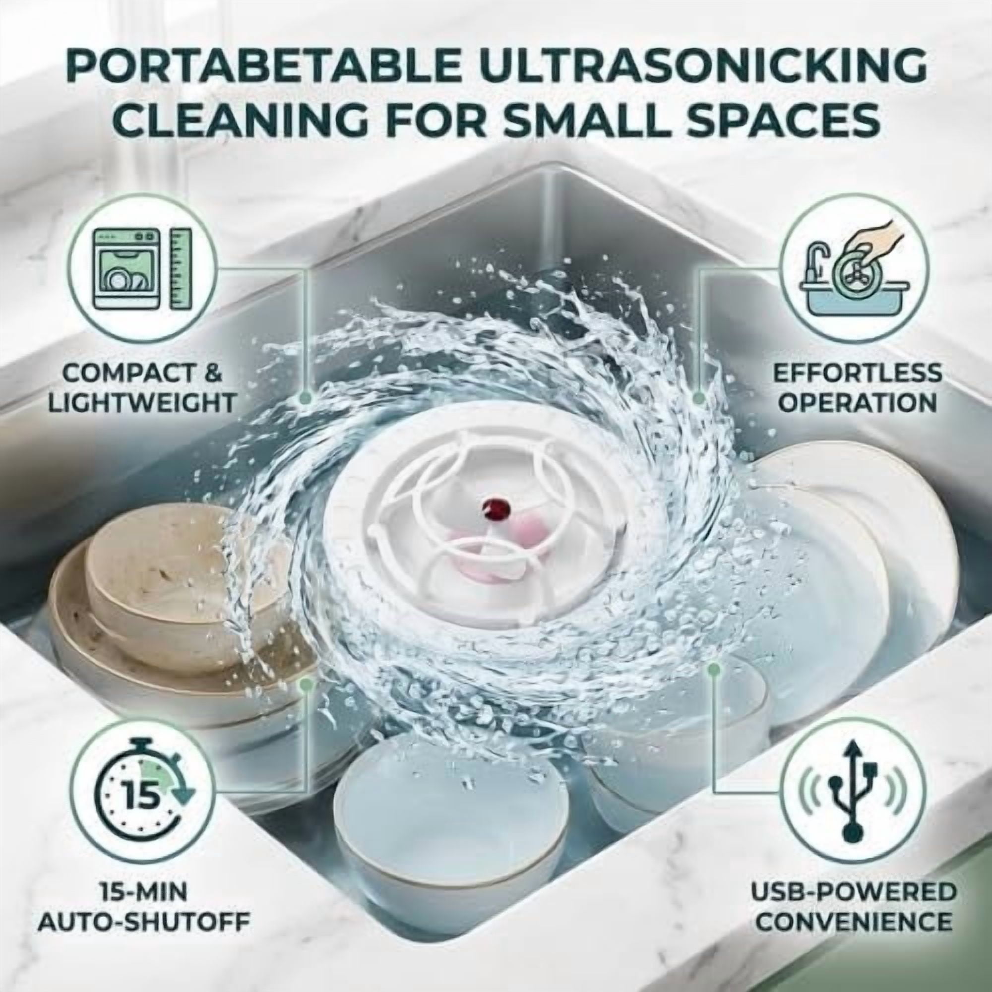 Mini Dishwasher Portable Cleaning Device With USB Plug-in and Automatic Shut-off for Kitchen Basin High Pressure Spray Countertop Use