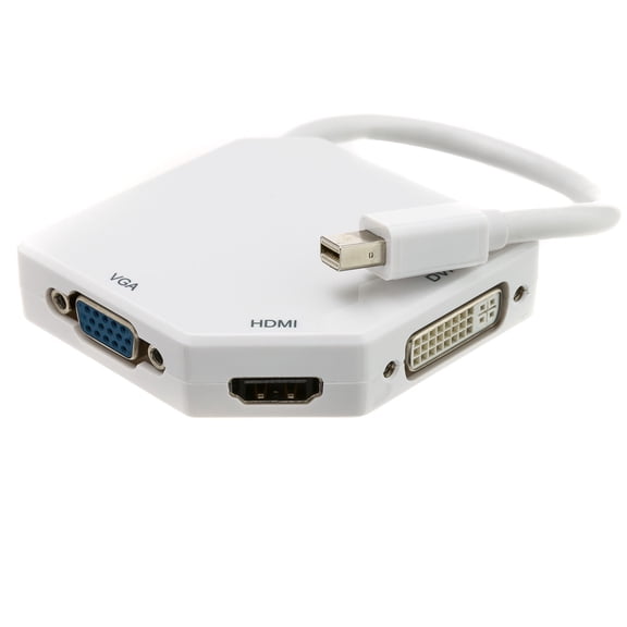 Mini DisplayPort Male to HDMI, VGA, or DVI female, 3-IN-1 Video Adapter, Supports 4K@30, 1080P@60, and ThunderBolt2, For PC and/or Apple/Mac