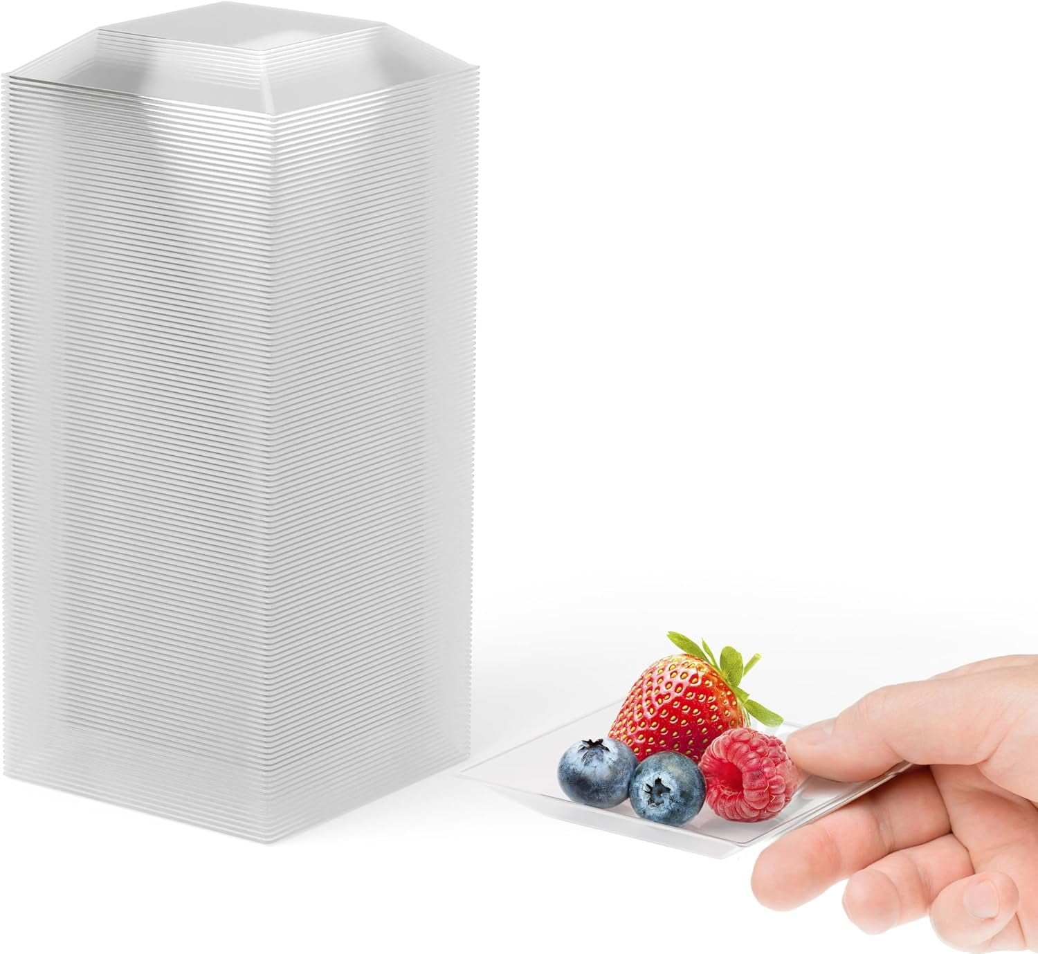 Exquisite Mini Disposable Appetizer Plates - 100 Pack 2.95" X 2.95" White Plastic Dessert Plates - Elegant Design For Weddings, Birthdays, And Formal Parties - Stackable And Convenient - BPA Free