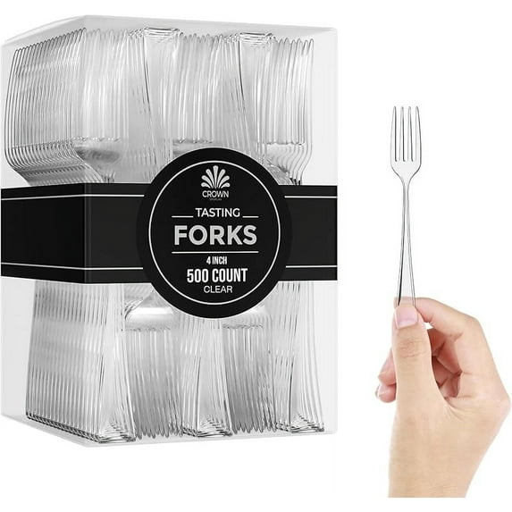 Mini Disposable Clear Forks For Desserts - Bulk Pack Of 500 Dessert Forks – Size: 4 Inch - Color: Clear - Real Flatware Look - BPA Free - Food Safe