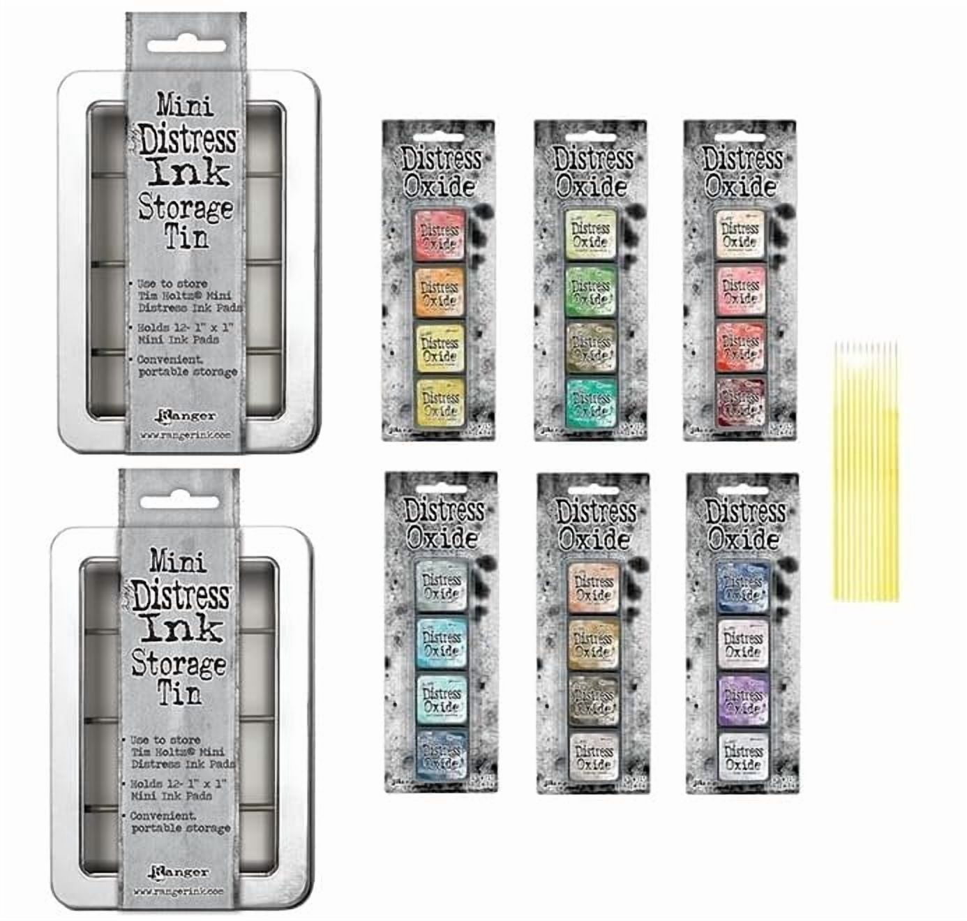 Mini Distress Oxide Pad Bundle - Ranger Tim Holtz Mini Distress Oxide Pad Sets #13, #14, #15, #16, #17, #18 with 2 Mini Distress Storage Tins and Trebbies Detail Sticks