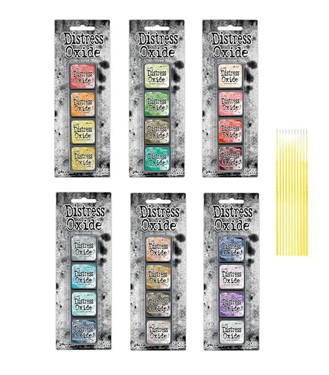 Mini Distress Oxide Pad Bundle - Ranger Tim Holtz Mini Distress Oxide Pad Sets #13, #14, #15, #16, #17, #18 with Trebbies Detail Stick