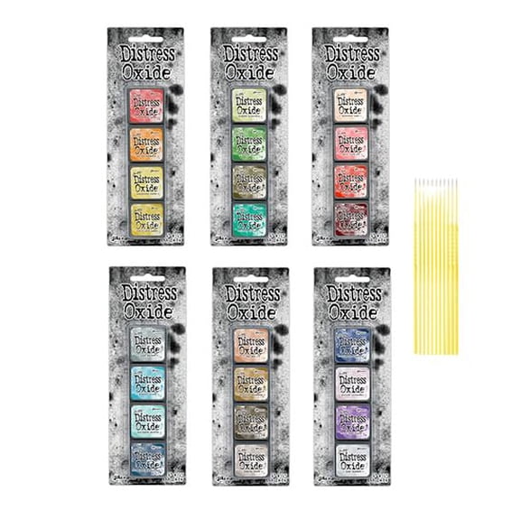 Mini Distress Oxide Pad Bundle - Ranger Tim Holtz Mini Distress Oxide Pad Sets #13, #14, #15, #16, #17, #18 with Trebbies Detail Stick