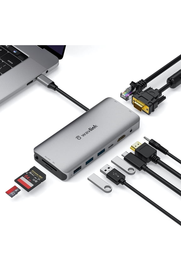 Mini Dock,  10-in-1 USB Adapter with 87W Charge, HDMI/VGA, USB 3.1/2.0, MicroSD, RJ45 Ethernet