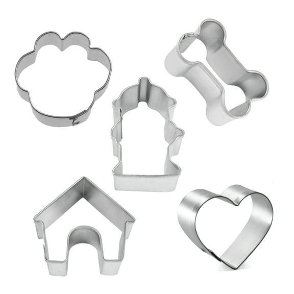 Mini Dog 5 Piece Cookie Cutter Set - Mini Dog Bone, Mini Fire Hydrant, Mini Dog Paw Print, Mini Heart, Mini Dog House Cookie Cutters - The Cookie Cutter Shop - Tin Plate Steel