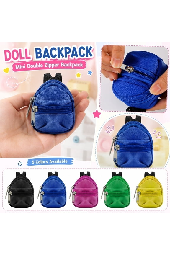 Mini Doll Backpack 8cm, Miniature Double Zipper School Bag, Colorful Fabric Toy Backpacks for Dolls Action Figures, Cute Small Coin Purse Coin Pouch Keychain, Whimsical Holiday Gift
