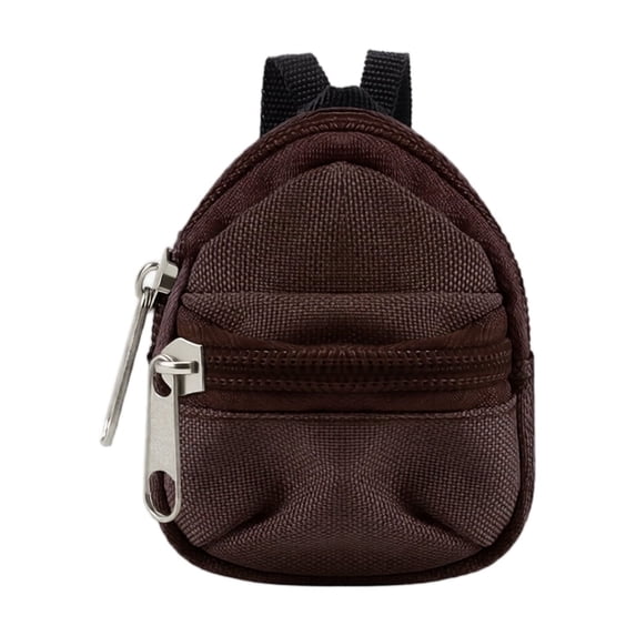 Mini Doll Backpack 8cm Tiny Toy Schoolbag Double Layer Coin Purse Plush Doll Accessories Micro Shoulder Bag Keychain Pendant Hanging Pouch for Girls Kids,Brown