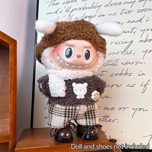 Mini Doll Clothes Outfit for 15cm 17cm Dolls Fashion Set Trendy Style Gift Toy Small Dog Winter Coat, Warm Plaid Hoodie for Chihuahuas and Puppies