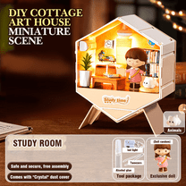 Mini Doll House Building Kit for Kids, DIY Miniature House Kit with Lights Craft for Adults Home Decoration & Christmas Birthday Gifts(Study)