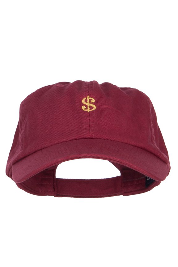 Mini Dollar Sign Embroidered Low Cap - Wine OSFM