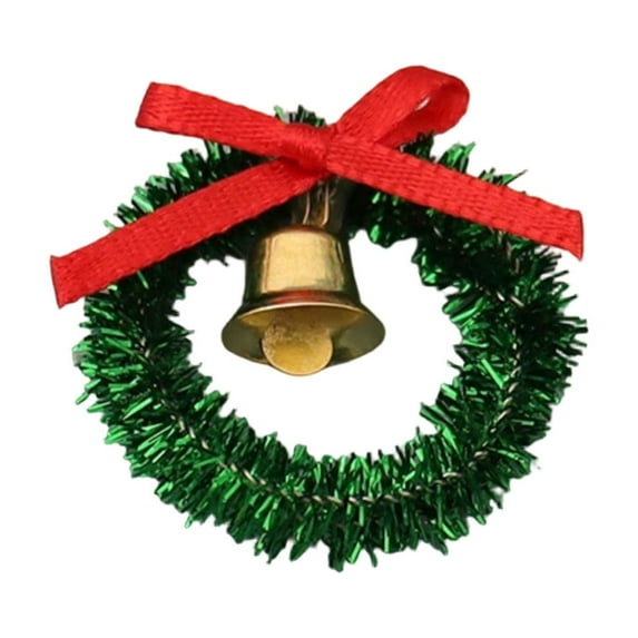 Mini Dollhouse Christmas Wreath - Simulated with Bells & Red Bow, Perfect for Miniature Scene Model & Holiday Decor, Scaled Size Fits Dollhouse Interiors, Green, 1pcs