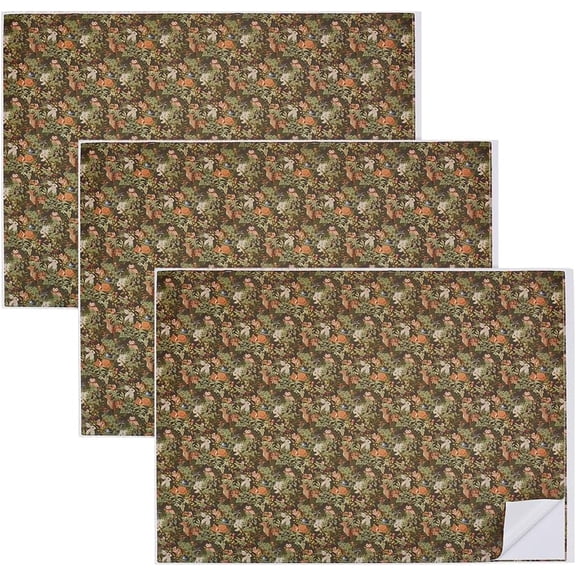 Mini Dollhouse Living Room Bedroom Wallpaper Dollhouse Decorative Sticker Sheet Flower Pattern Dark Olive Green 480x360x0.2mm for DIY