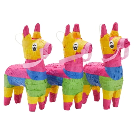 Juvale Mini Pinata Donkey 3 Pack - 4 x 7.5 x 2 in - Multi-Color Paper - Mini Pinatas Mexican Party Favors & Decorations