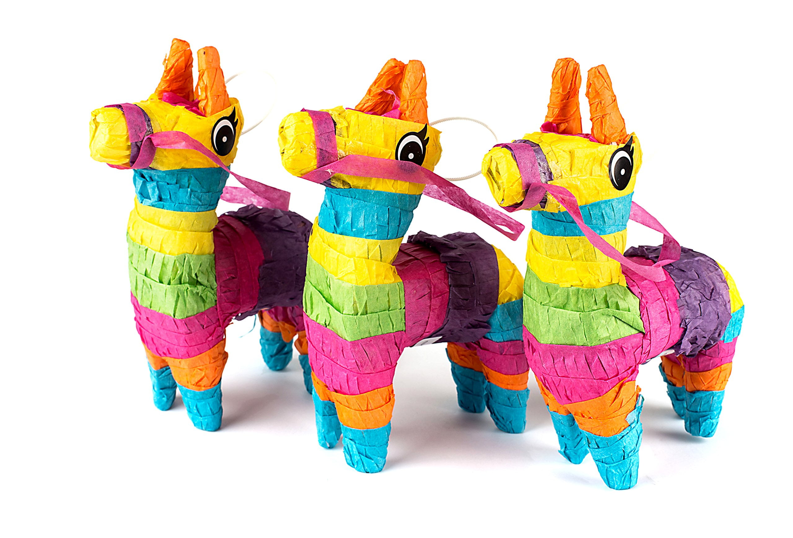 Set of 3 Multicolor Mini Donkey Pinatas for Fiesta Party