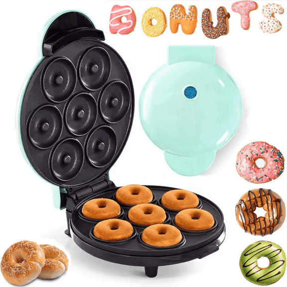 Mini Donut Maker, 7 Holes Mini Donut Machine, Non-Stick & Double-sided Heating Mini Donut Maker Machine for Kid-Friendly Breakfast Desserts