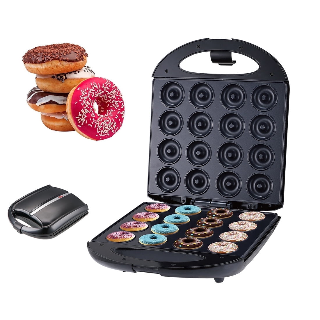 Mini Donut Maker Machine,1400W Non-Stick Electric Doughnut Baker Machine,Pancakes Maker for Kid-Friendly Breakfast, Snacks, Desserts & More with Non-stick Surface, Makes 16 Doughnuts