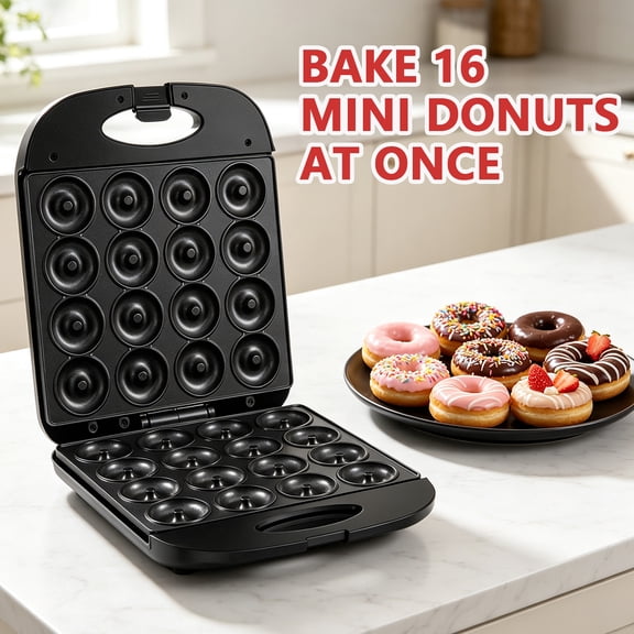 Mini Donut Maker Electric, 1400W Nonstick Donut Machine, Makes 16 Doughnuts, Suitable for Kid-Friendly Breakfast, Snacks & Desserts