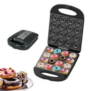 Mini Donut Maker,Mini pancakes maker Machine for Breakfas,Snacks, Desserts & More with Non-stick Surface, Double-sided heating Makes 16 Doughnuts - Black