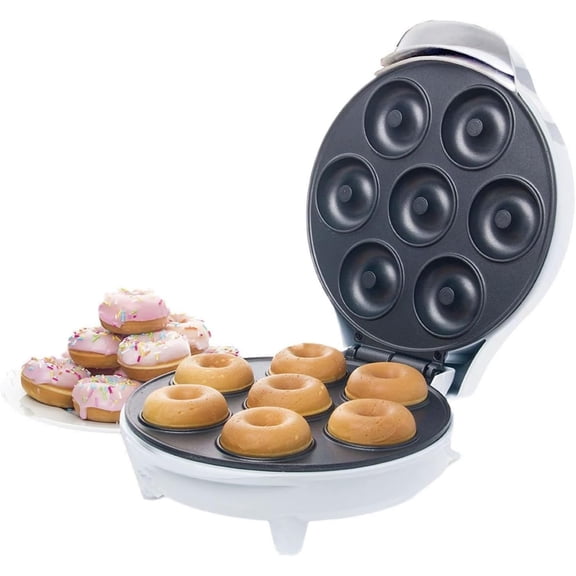 Mini Donut Maker, Non-Stick Donut Maker Machine for Makes 7 Doughnuts, -Friendly Breakfast, Snacks, Donut Print Desserts & More for Home and Travel Use