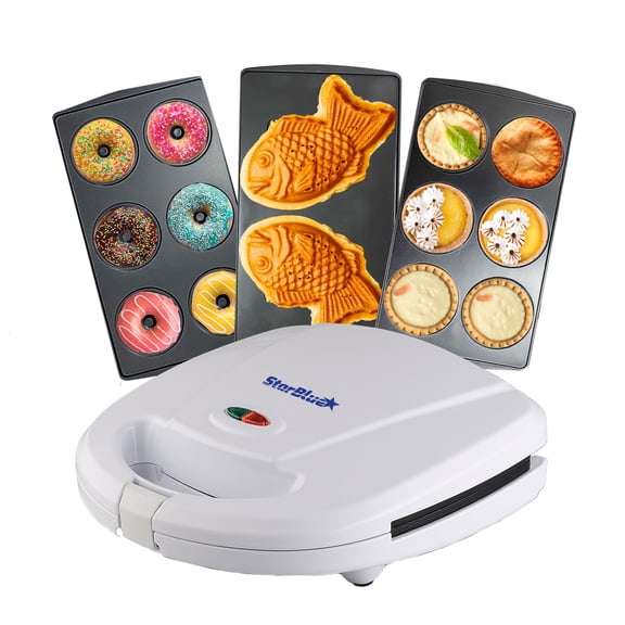 Mini-Donuts Maker, Mini-Pie and Quiche Maker, Taiyaki Maker  3 in 1 Three Slices Detachable Dessert Maker by StarBlue  White AC 110-120V 50/60Hz 700-800W