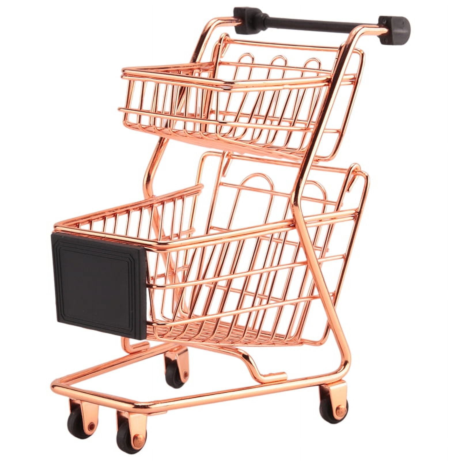 Mini Double Layers Shopping Cart Model Wrought Iron Supermarket Trolley