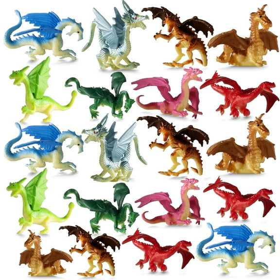 Mini Dragon Toy Figures - (Pack of 36) 2 Inch Plastic Rubbery Dragon Figurines in Assorted Colors and Styles - Kids Toys for Birthday Party Favors, Decorations, Cupcake Toppers and Piatas