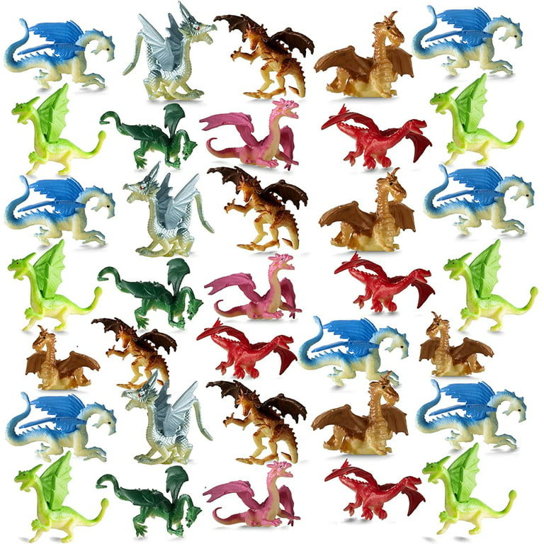 Mini Dragon Toy Figures - (Pack of 36) 2 Inch Plastic Rubbery Dragon  Figurines in Assorted Colors and Styles - Kids Toys for Birthday Party  Favors, Decorations, Cupcake Toppers and Piñatas 