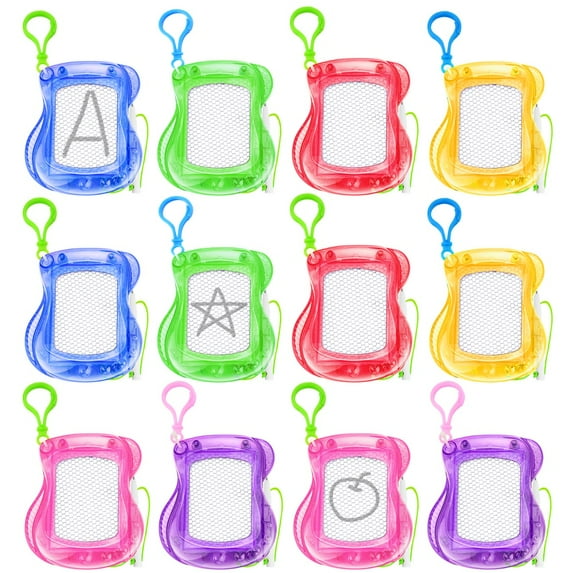 Mini Drawing Board, 12Pcs Small Magnetic Doodle Pad, Portable Backpack Keychain Doddle Board with Pen, Sketch Erasable for Kids Birthday Favors Classroom Rewards(Random Colors)